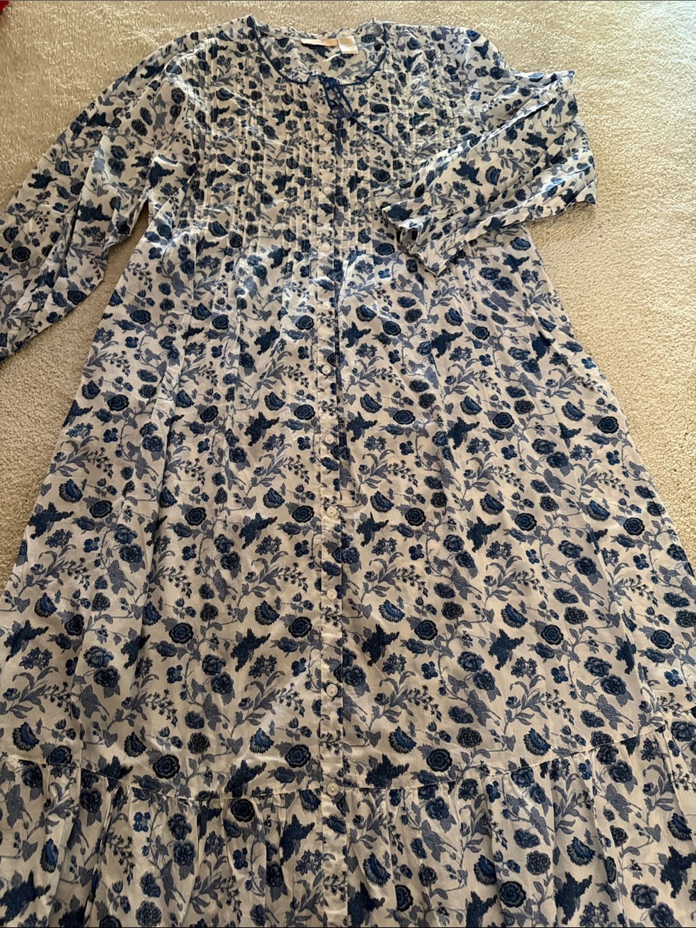 LA cere 💯 cotton Women's Blue Floral Button-Front NightgownNEW